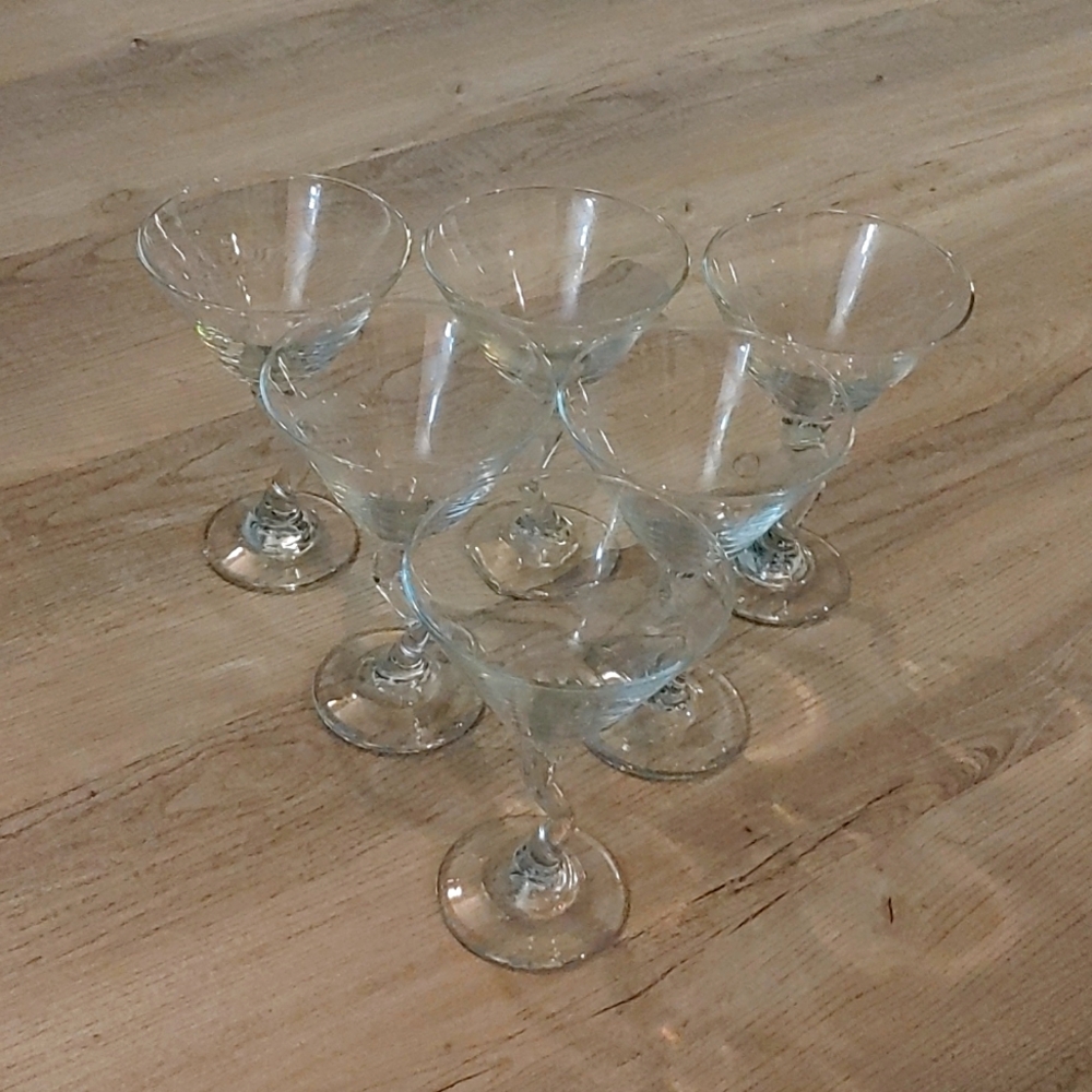 Vtg Libbey Z-Stem Clear Martini Cocktail Glasses Set of 6 Bent Zig-Zag Stem